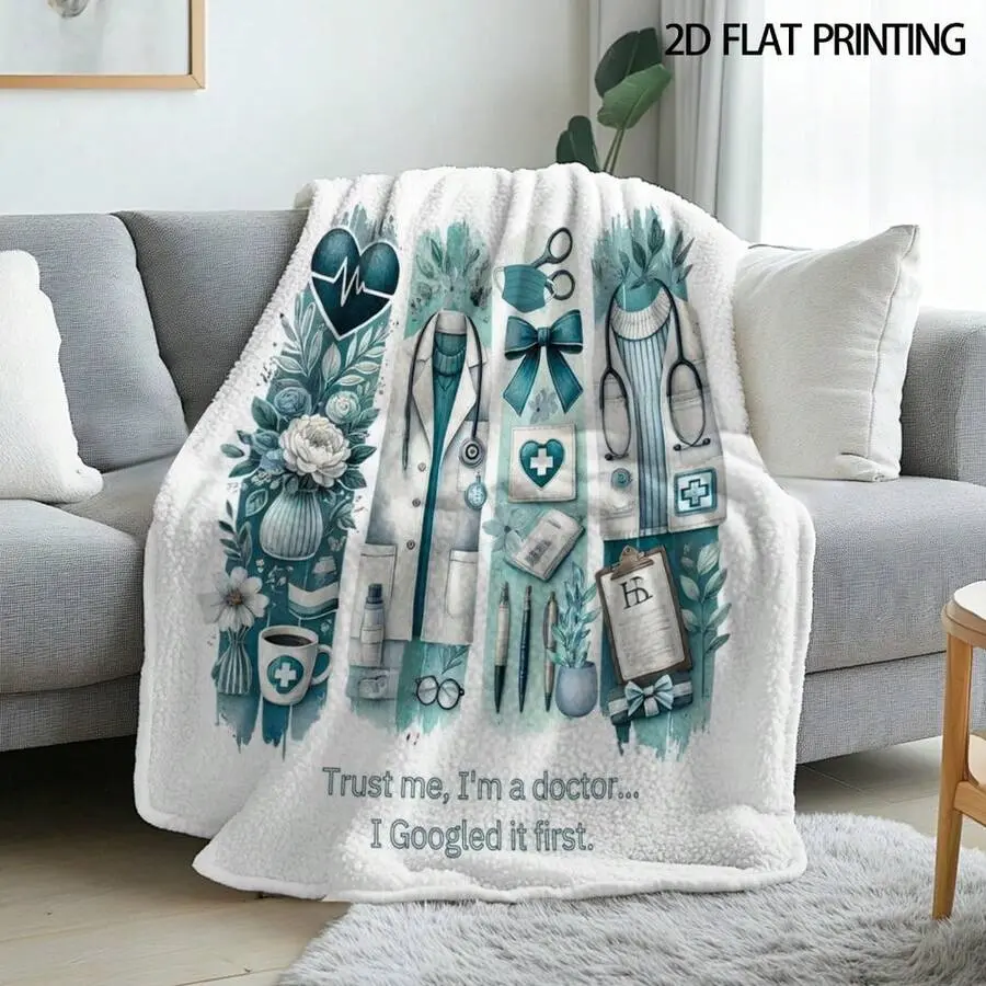 1pc Doctor Gift Flannel Blanket Camping Blanket Nap Blanket Outdoor Camping Soft Medical Floral Watercolor Design For Hospital Travel Home Allseason Use Birthday Gift Best For Valentine'S Day Outdoor Camping Throw Blankets & Nap Blankets