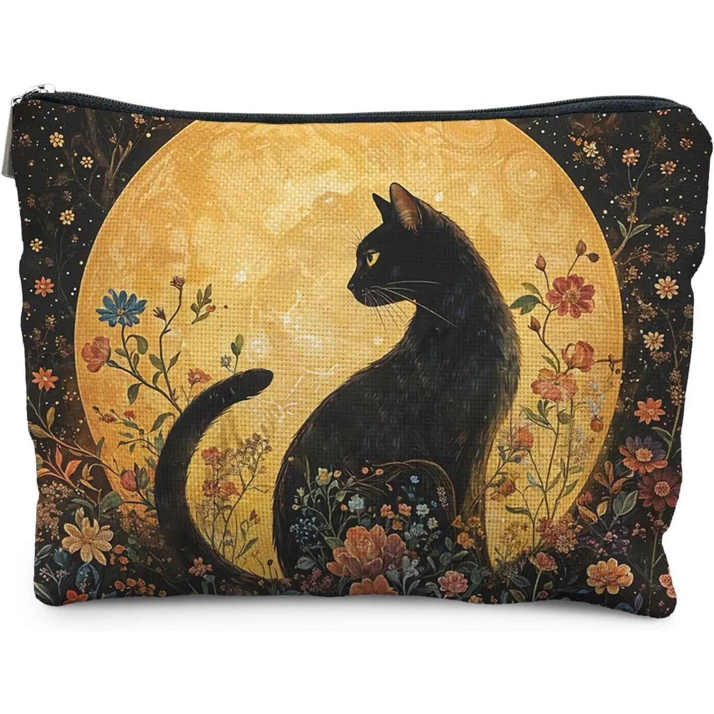 Witchy Floral Black  Makeup Bag for Women, Black  Gifts for Women,  Dark Cottagecore  Bag for Purse, Mysterious Witchy Gothic Makeup Zipper Pouch