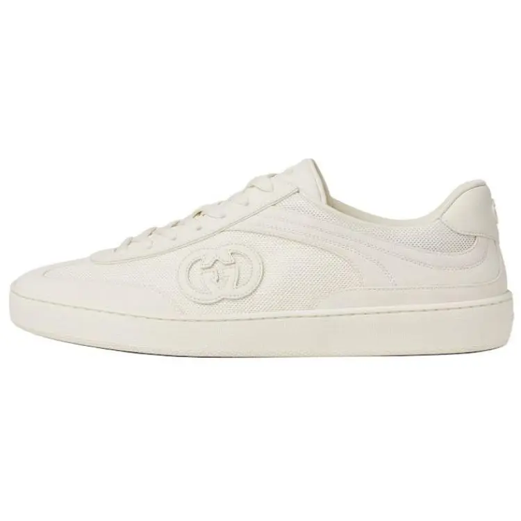 GUCCI Men's Interlocking G75 Low-Top Lace-Up Leather Trainer Sneakers - White Casual Footwear, Maison Mihara Verifiable with Credentials & Global Authentication Support