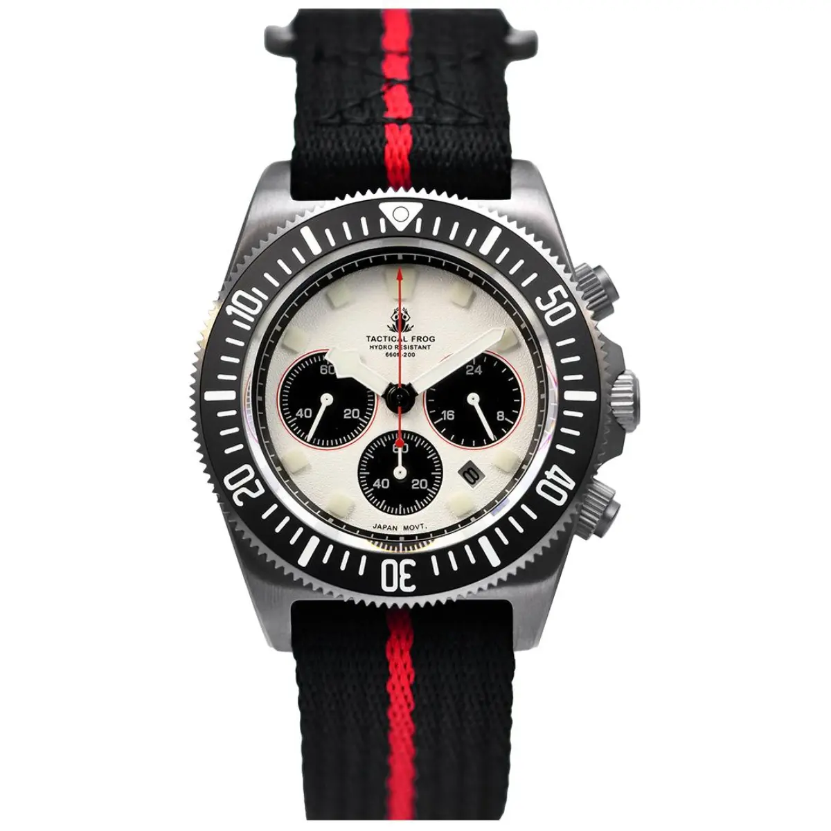 TACTICAL FROG Men's 40mm Panda Solar Chronograph Diving Watch - Solar Powered, VS75A Movement, Sapphire Crystal, 200M Water Resistant (100M - 200M Range), Luminous Dial, Men's Fashion Accessory sohochic