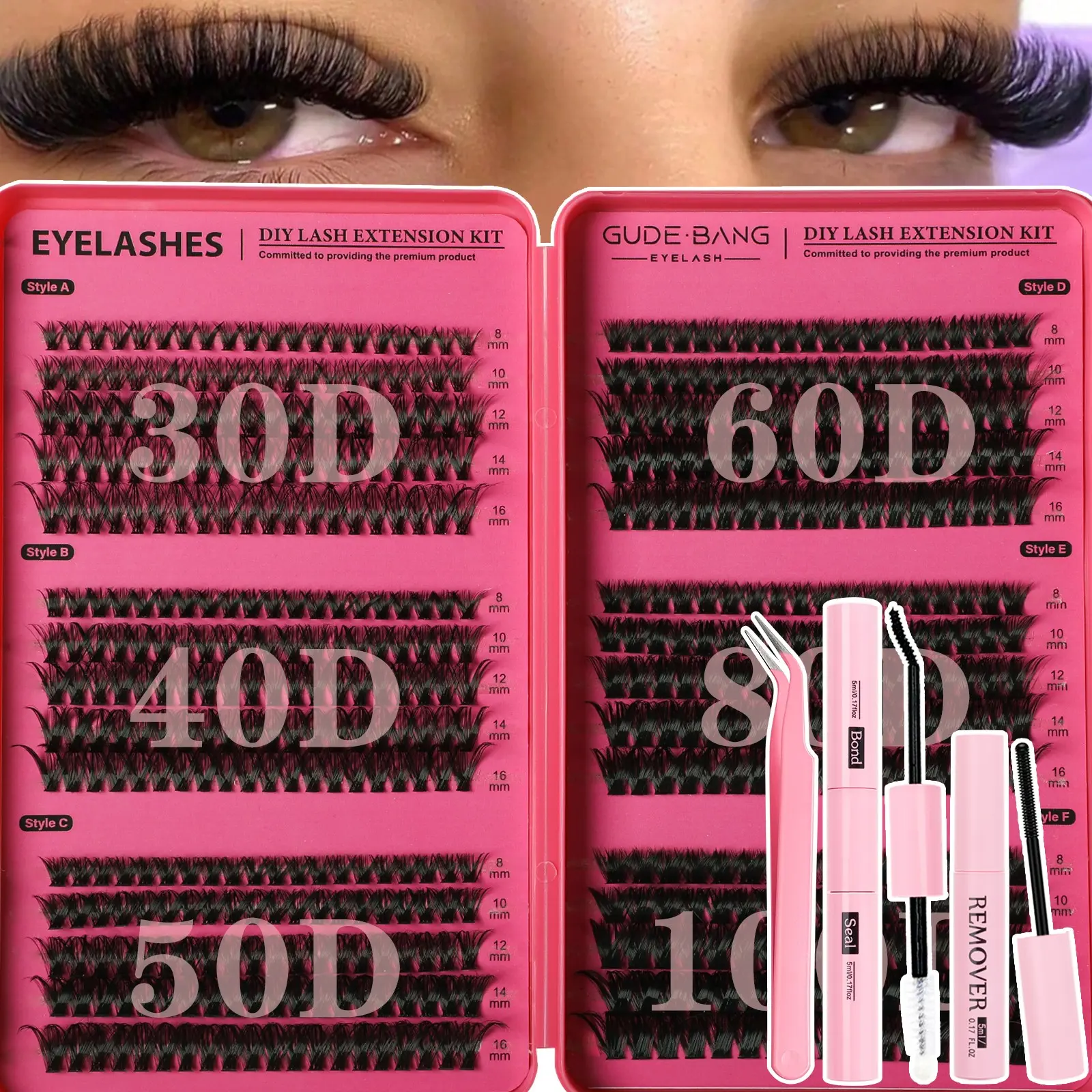 530 PCS, false eyelash kit, diy dramatic lashes, includes dual-head adhesive, tweezers, remover liquid. Suitable for everyday family gatherings, holiday queues. Friendly for beginners.