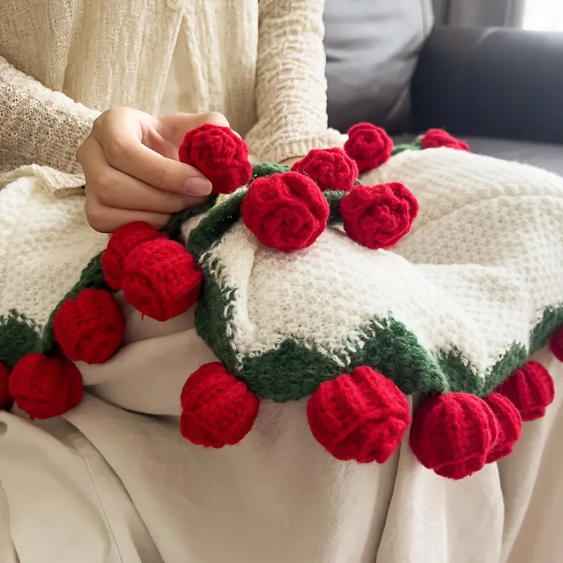 and‑Crochet Bouquet Blanket With Rose Lace, Heart‑warming Gift‑ready Bedding