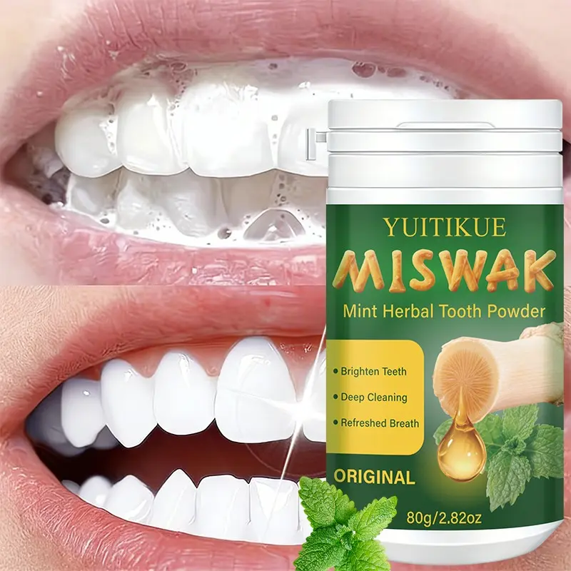 Yuitikue Miswak Herbal Tooth Powder, Hydroxyapatite Gentle Enamel Repair, Deep Stain Removal, Fresh Breath, Oral Care, Teeth Brightener, 80g