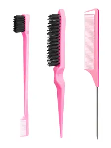 3 Pcs Slick Back Hair Brush, Rat Tail Comb, Edge | Bristle Brush, Hair Accessories for Girls, Kids, Toddlers Sleek Ponytail/Bun, Edge Control and Smoothing Baby Hair & Flyaways