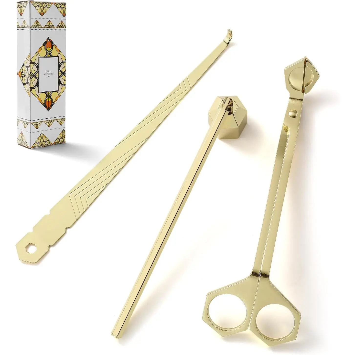 3-in-1 Candle Snuffer Set, Candle Wick Trimmer, Wick Spoon, Stainless Steel Candle Accessory for Candle Lovers (Gold)