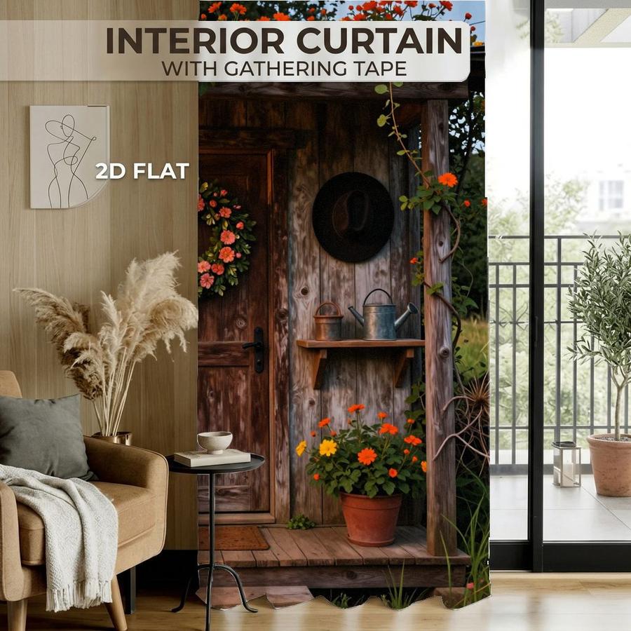 Rustic Farmhouse Cabin Door Floral Vine Sun Blocking Curtains 2Pcs Digital Printed Rod Pocket Window Treatment for Bedroom Office Kitchen Living Room Study Home Decor Multiple Sizes Easy Installation