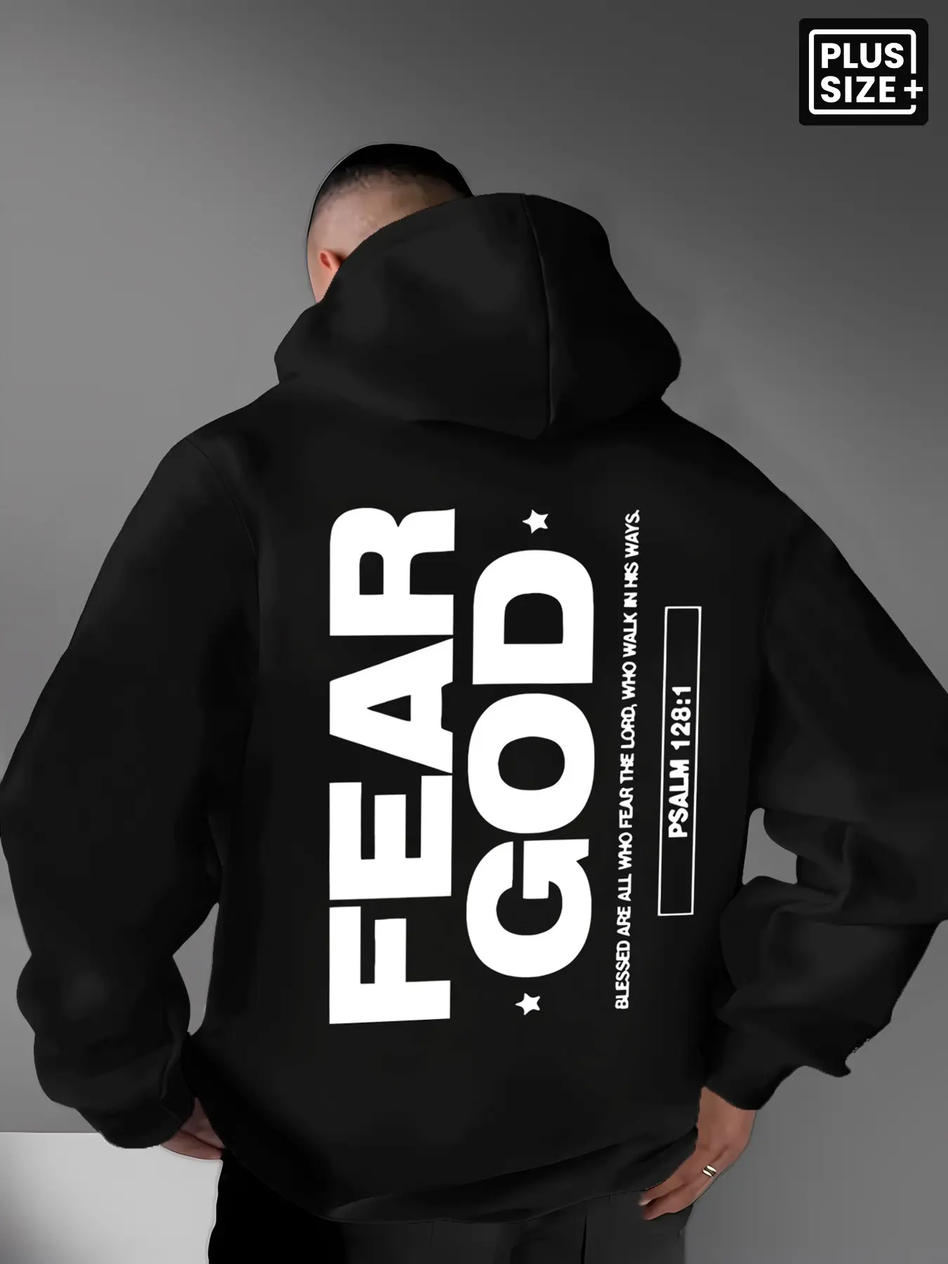 Men Oversized Fear God Psalm 128:1 Print Hoodie 4 Seasons Loose Plus Size Long Sleeve Hooded Sweatshirt Rare Aesthetic Casual Daily Streetwear Pullover For Fall Winter Everyday Outdoor Wear