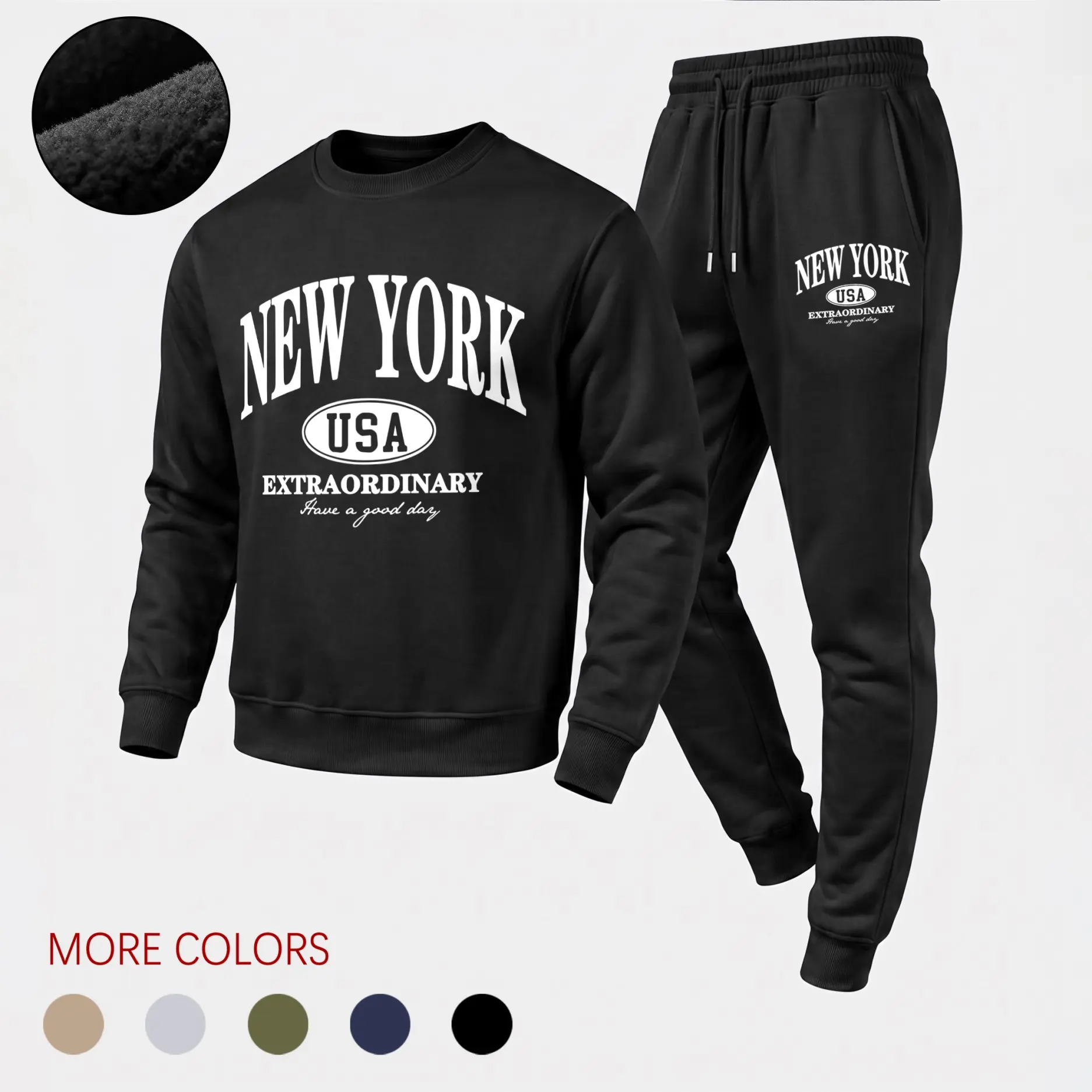 Men's New York Graphic Tracksuit Set, Casual Long Sleeve Crewneck Sweatshirt with Drawstring Jogger Sweatpants, Soft Fall Winter Outfit for Daily Wear, Workout, Travel, Indoor Outdoor and Athleisure