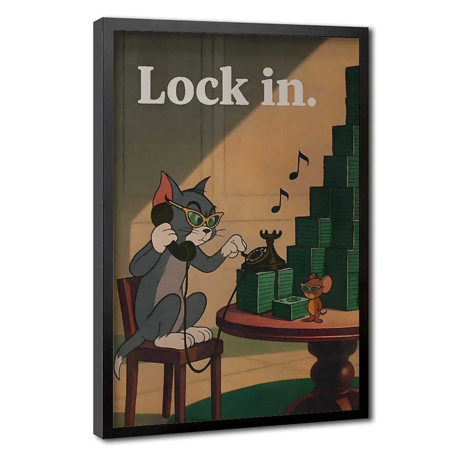 Money Cartoon Poster - Tom & Jerry, Bugs Bunny, Daffy Duck Hustle Themed Artwork, Minimalist Retro Aesthetic Motivational Office Decoration, Hanging Home Wall Art Print