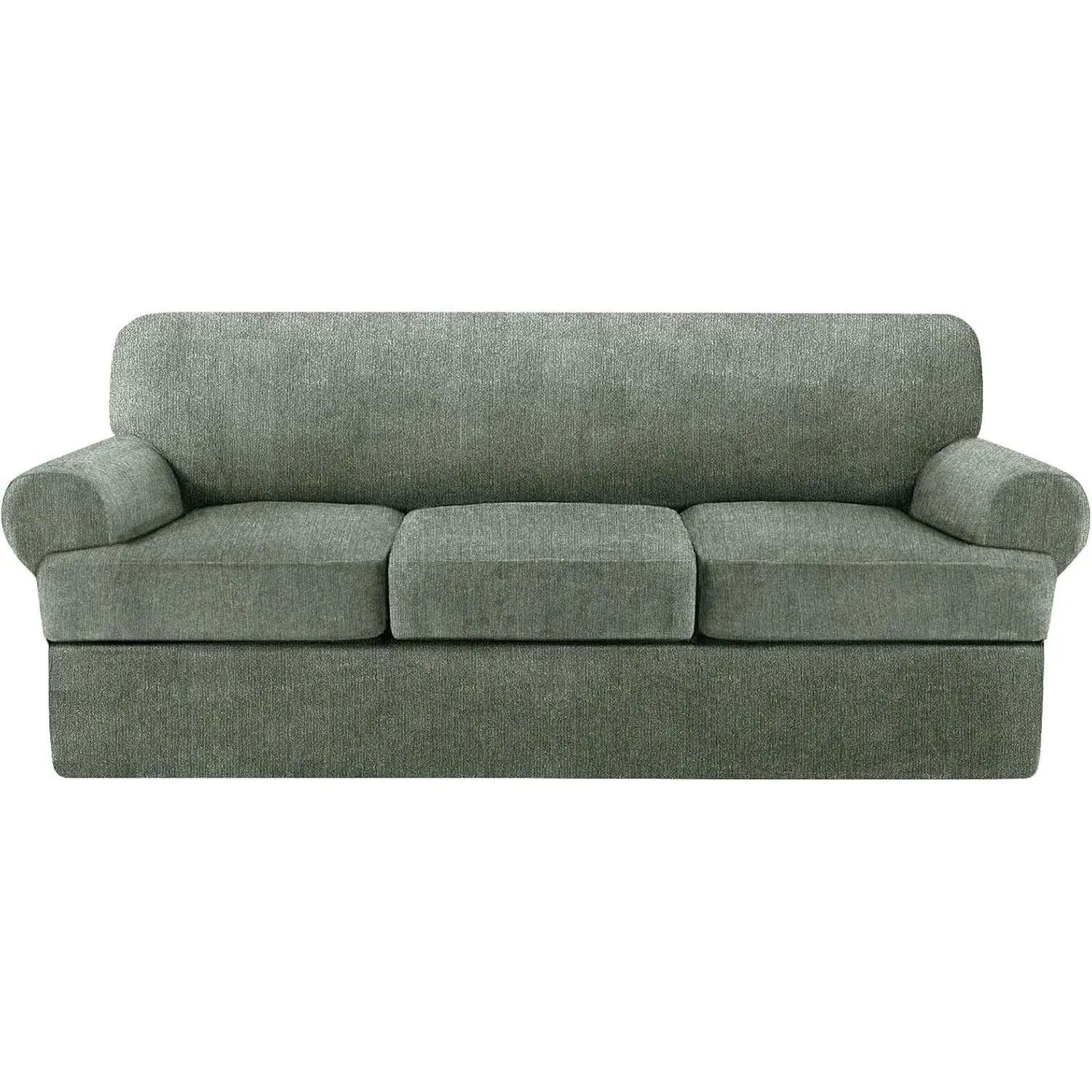 4 Piece T Cushion Sofa Slipcovers Stretch Couch Cover Furniture Covers with 3 Individual T Cushion Covers, Machine Washable for Living Room (Green, 3 Cushions)