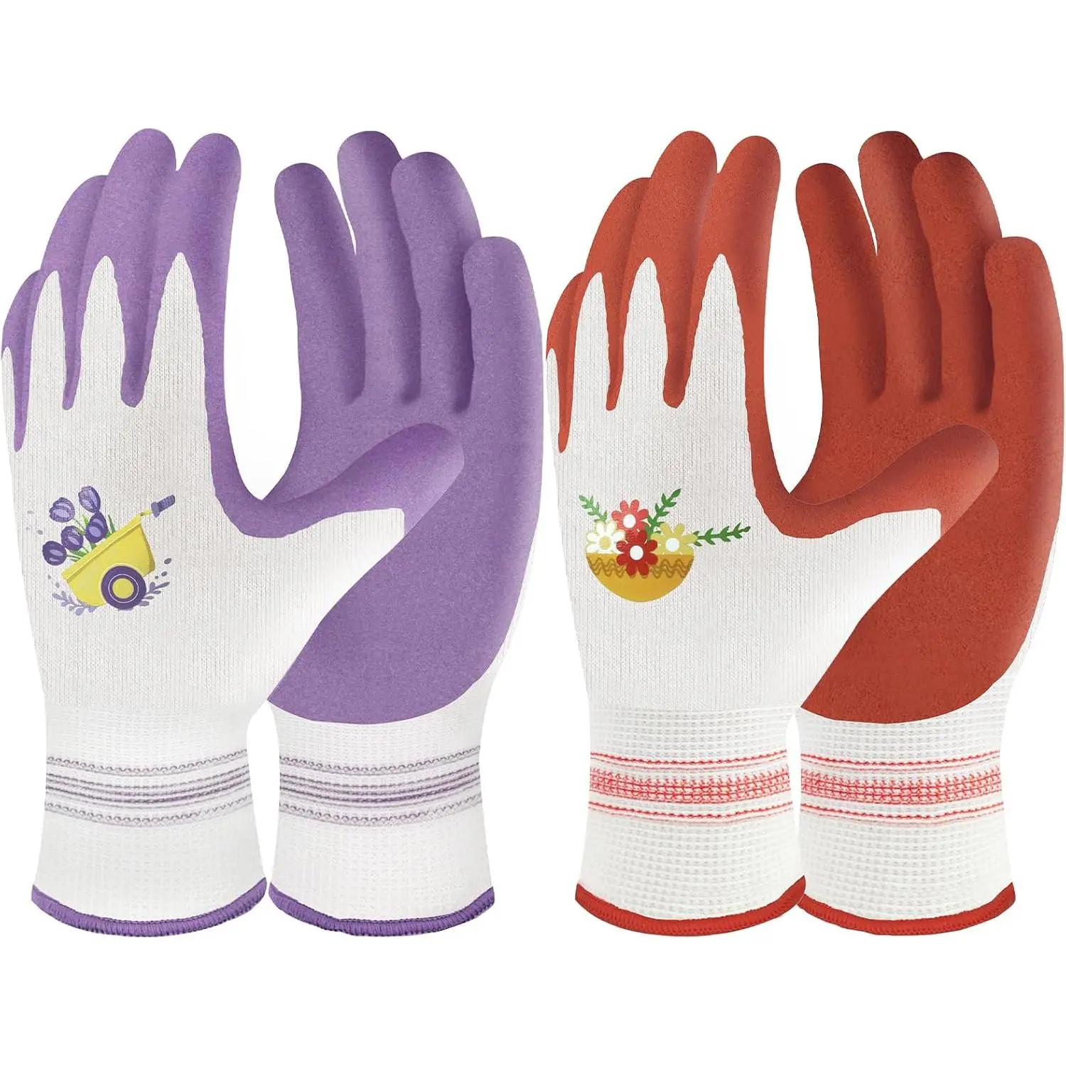 2 Pairs Gardening Gloves for Women - Breathable Rubber Coated Garden Work Gloves - Outdoor Protective Yard Gloves with Grip Gardening Gifts - Red &  Medium