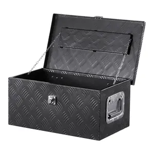 VEVOR Heavy Duty Aluminum Truck Bed Tool Box, Stripes Plated Tool Box with Side Handle and Lock Keys, Storage Toolbox Chest Organizer for Trailer, Pickup, Truck Bed, RV, 20" x 12"x9. 5", Black