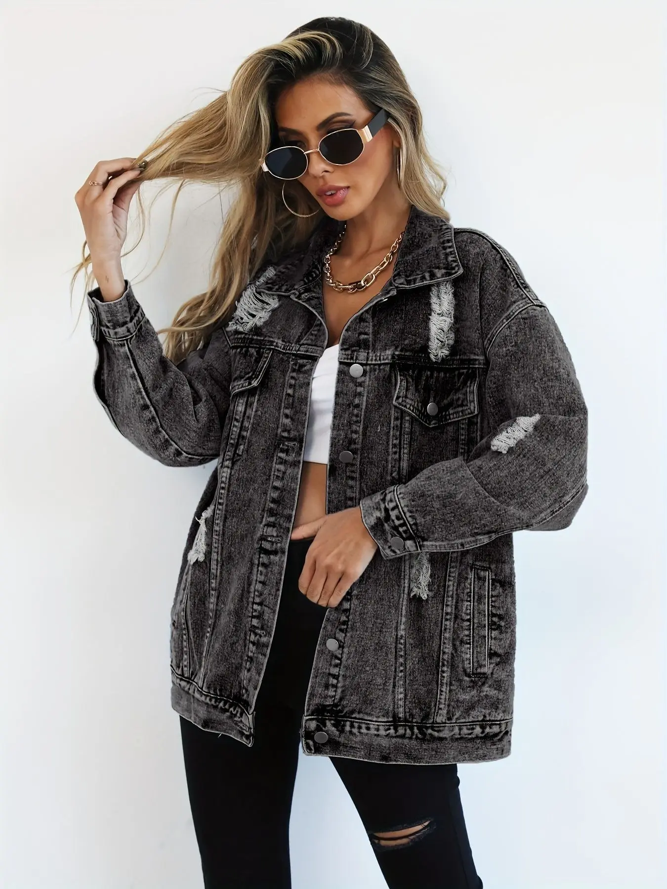 Smoke Distressed Denim Jacket, Classic, Vintage Style, Ripped Design, Harajuku Fashion, Men's Outerwear, Coats