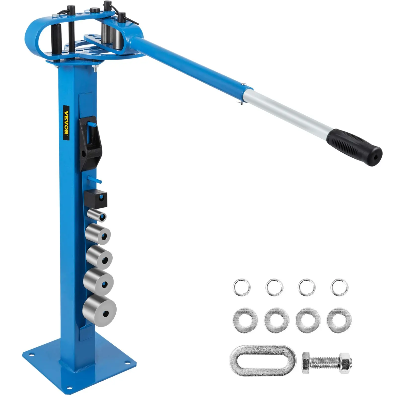 VEVOR YP-38 Metal Bender with Long Handle, 1"-3" Flat Bar & Square Rod Bending Capacity, 7 Dies Set, Multiple Molds, Floor Stand