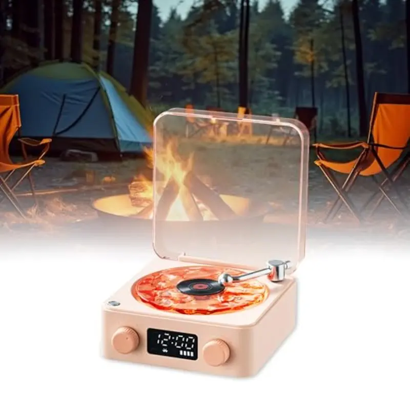 Waves Vinyl Bluetooth-compatible Speaker, Mini Record Player Style, Ocean Sound Noise, Retro Bluetooth-compatible Speakers with Light and Timer, Gift for Girls Women, Camping Outdoor