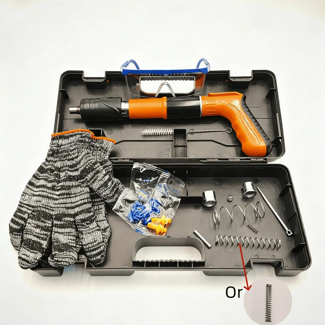 Multifunctional Mini Nail Gun Set – 5-Speed Adjustable Steel Nail Gun with Silencer, Home Improvement Tool, Cement Wall Fastening Tool, Manual Steel Nail Machine, Concrete Nail Gun, Portable Mini Nailer for Woodworking at Home(Includes Accessories)