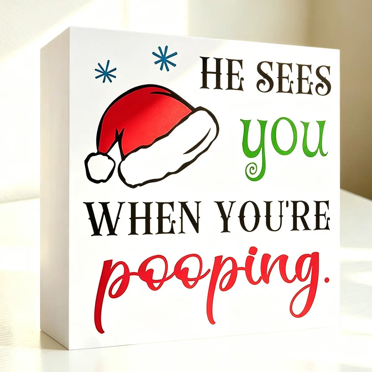 1pc Funny Christmas PVC Ornament, Funny Bathroom Decor, Santa Hat & Funny English Slogans Desk Ornament, Bathroom Tabletop Decor, Christmas Party Gift, Christmas Decor, Home Office Living Room Decor