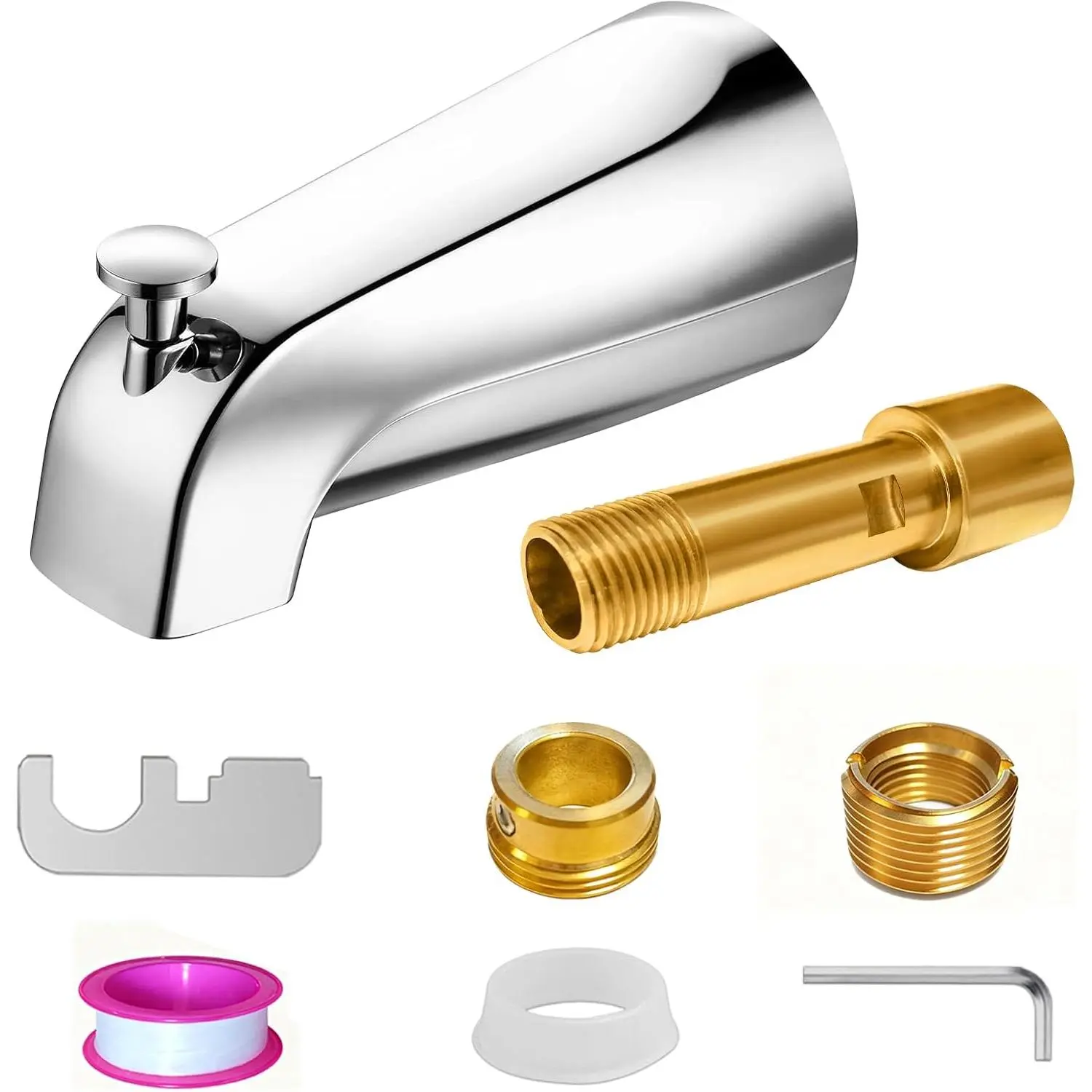 Metal Chrome Bathtub Spout with Diverter,  Metal,5.3 Inch Tub Spout, Fits 1/2" Copper Slip- and 1/2" or 3/4" IPS Threaded Pipes, Leak-Free, Slip Fit Tub Spout with Pull-Up Diverter