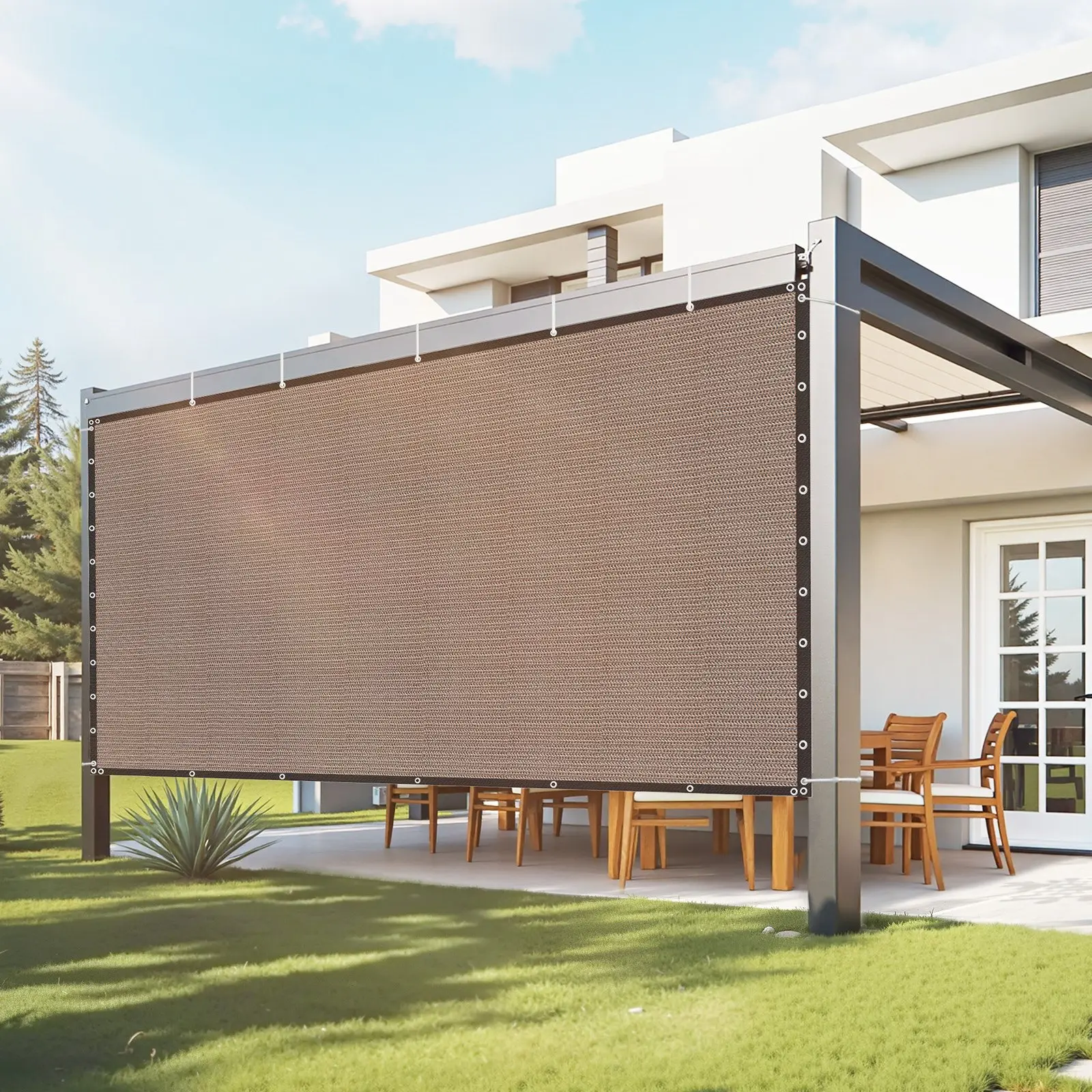 VEVOR 90 Sun Shade Cloth, 10x 12 ft Pergola Shade Cover with Stainless Steel Grommets, Sun Shades Canopy Privacy Screen with 140 GSM HDPE Material, for Outdoor, Patio, Garden, and Backyard (Brown)