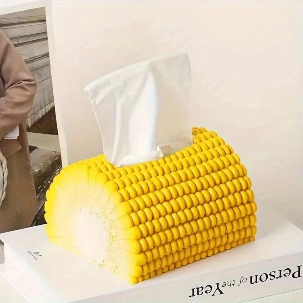 Novelty Corn Shaped Tissue Box Holder 3D Realistic Maize Design Resin Napkin Dispenser Home Kitchen Living Room DiningDecorative