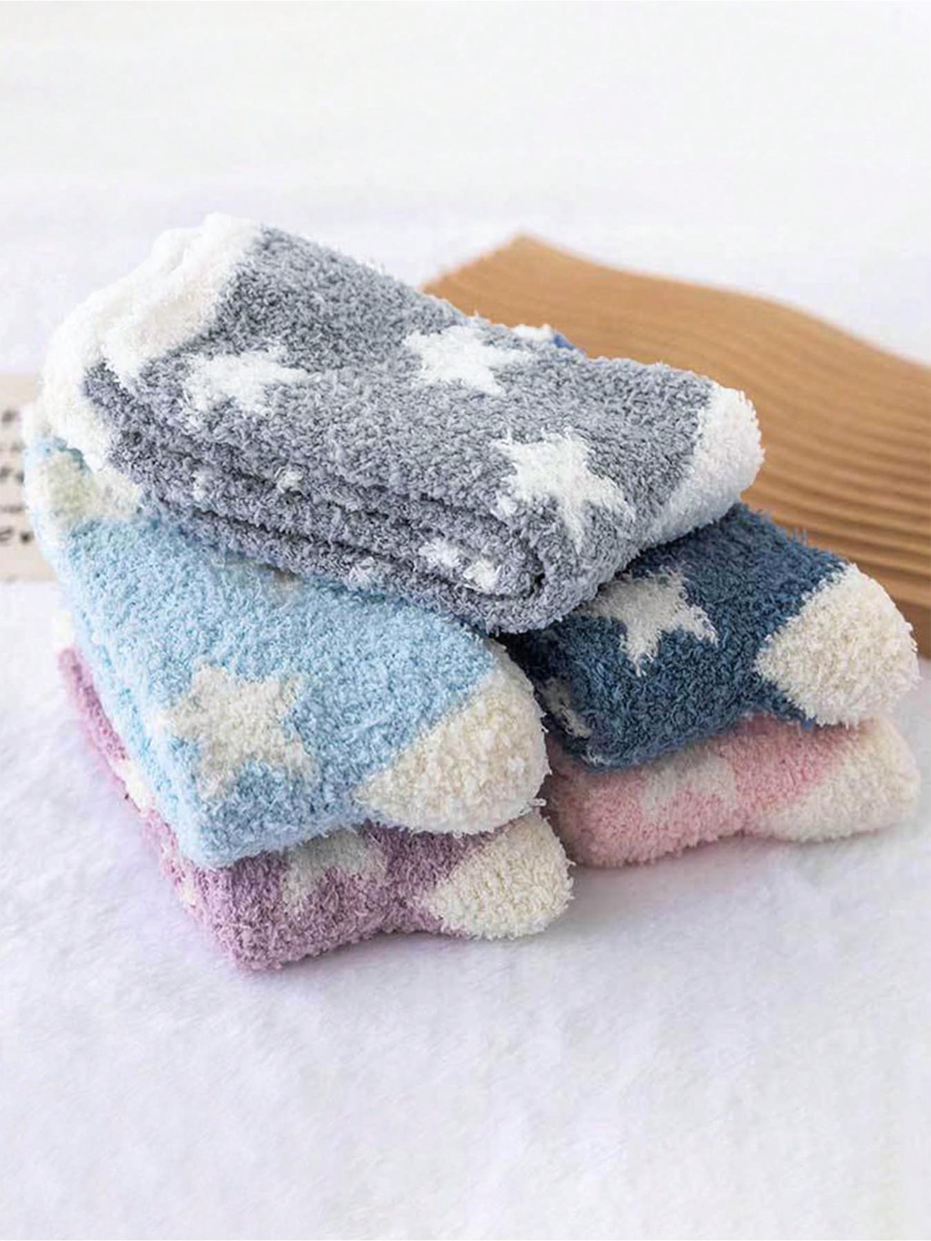 Women's Heart Print Fuzzy Socks, Cozy Warm Multipack Jacquard Knit Fitted Mid Calf Socks, Women's Socks & Hosiery, Cute Socks for Women