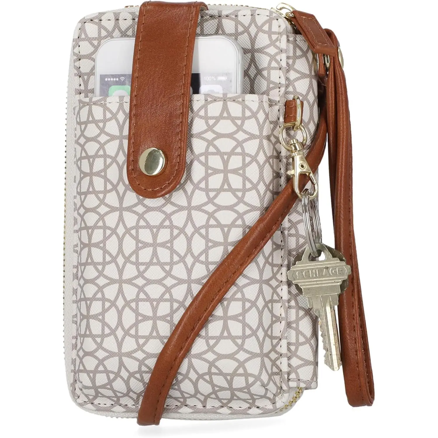 Jacqui RFID Crossbody Wallet for Women, Vegan Leather Small Travel Handbag with Phone Holder, Compact Organizer with Card Slots and Removable Strap,  Purse in Bridgehampton Sand