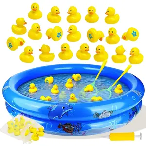 Matching Game Toys for Kids - 20 Plastic Ducks with Numbers, 34" x 7" Kiddie Pool, Storage Bag & 2 Nets - Fun Memory Game - Water Outdoor Game for Children Preschoolers Birthday Party Carnival