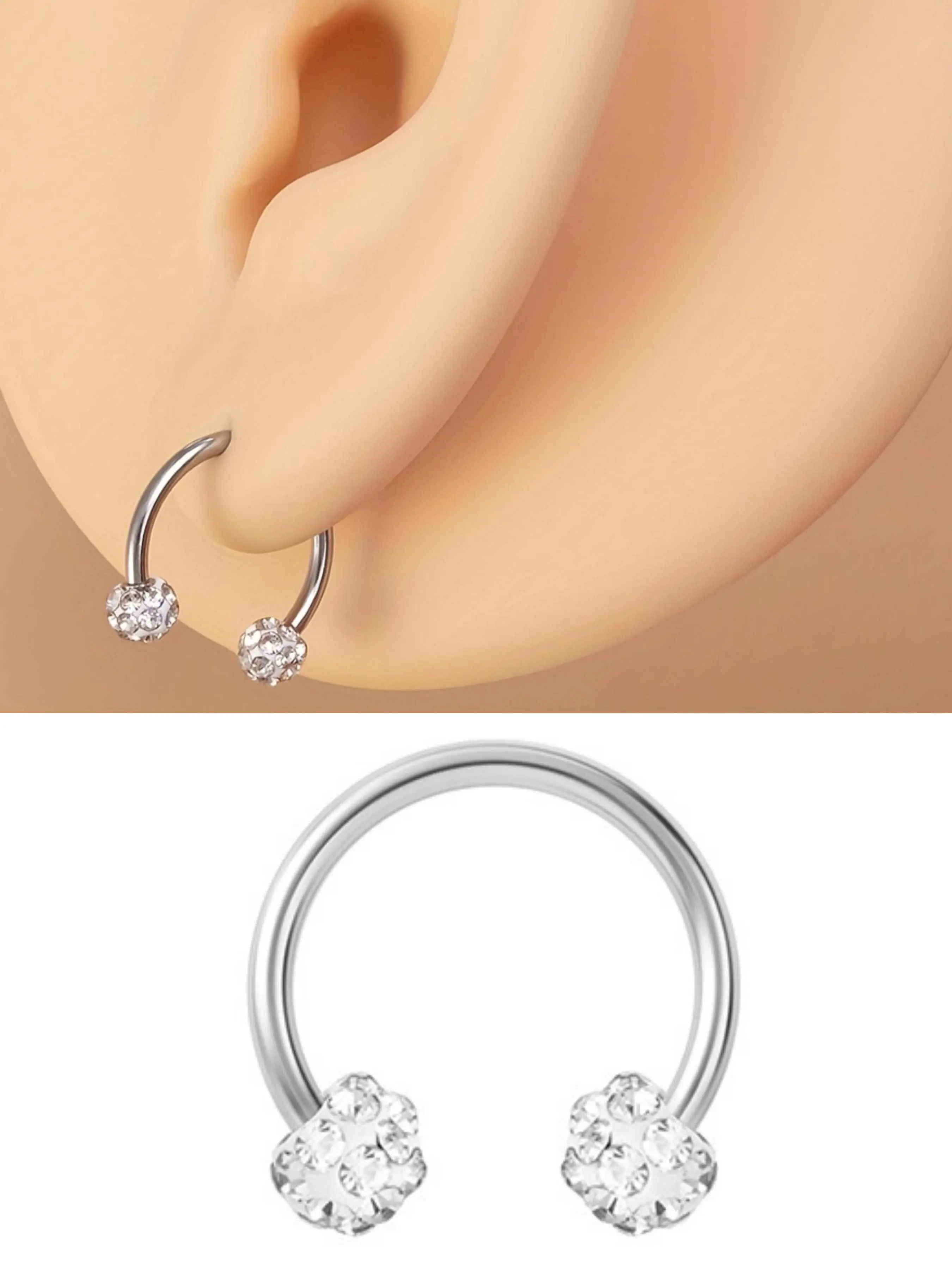 Bling Artificial Crystal Ball Septum Piercing, Septum Clicker Ring, Nose Rings Lip Ring, Helix Pierced Ring, Stainless Steel Cartilage Tragus Helix Jewelry, Body Piercing Jewelry, Body Jewellery, 16 Gauge