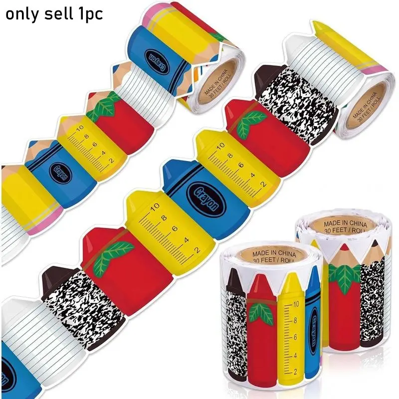 10M Colorful Pencil Border Sticker Roll - Self-Adhesive Bulletin Board Trim for Classroom Decor, DIY Scrapbooking, Chalkboard Edging, Bulletin Board Borders