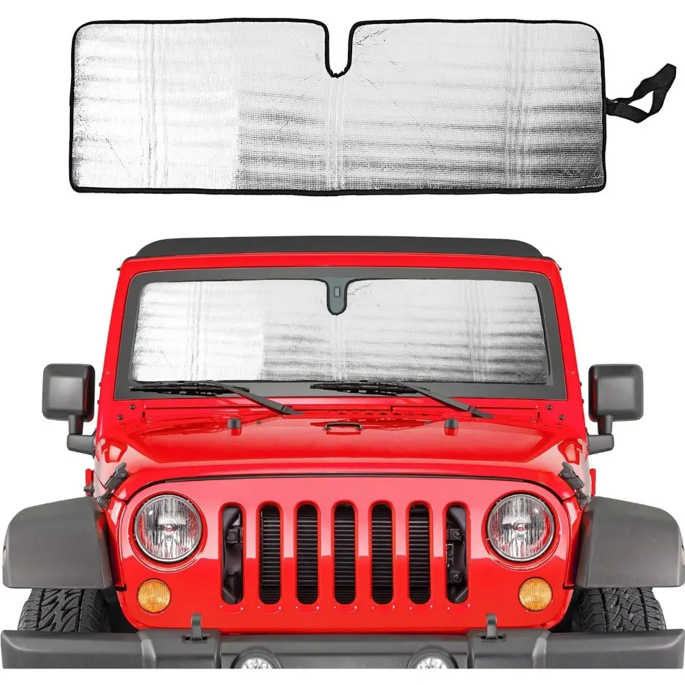 Front Windshield Sun Shade for Jeep Wrangler TJ JK JKU 1997-2018, Sunshades Heat Shield, Aluminum Foil Triple Laminate Structure, Silver
