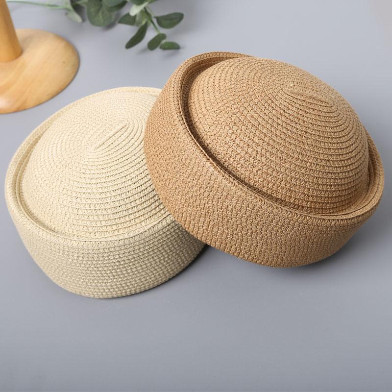 Straw Pillbox Hat Summer Beret Sun Hats Japanese Retro Weeding Fedora Hostess Fashion Millinery Fascinator Designer Painter Hat