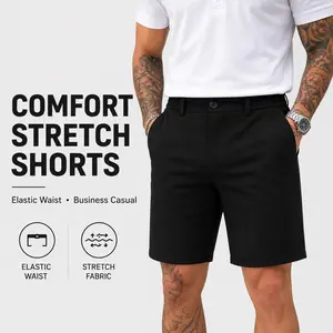 Menswear Men’s Business Casual Stretch Shorts - Elastic Waist, Lightweight Summer Shorts with Pockets