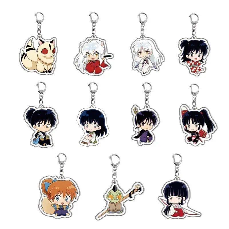 Fashion Anime Keychains Cartoon Figures Higurashi Kagome Sesshoumaru Miroku Acrylic Keyring Collection Accessories Gift