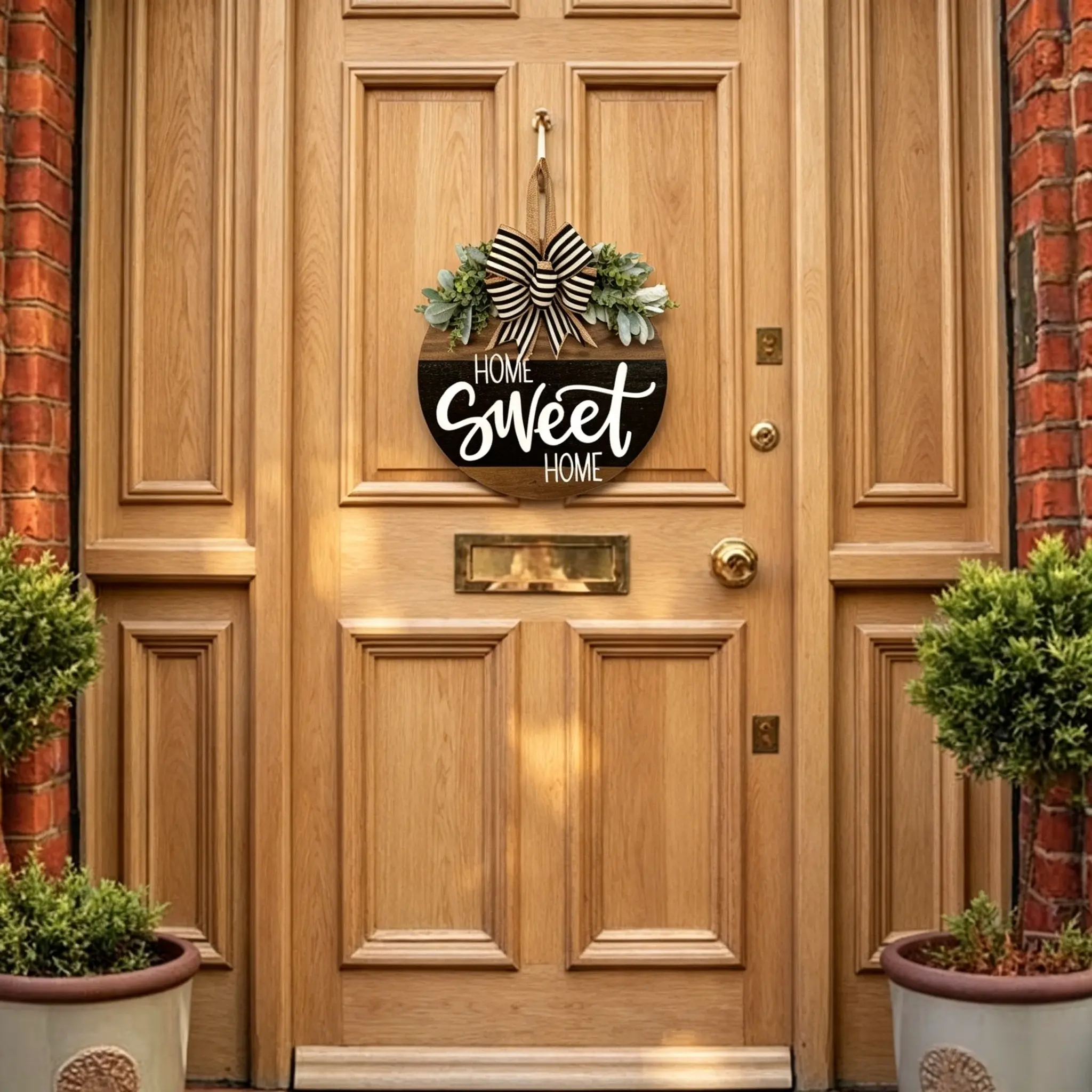 Home Sweet Home Letter & Bowknot Design Door Hanger, Wooden Hanging Sign, Festive Decorations for Home Front Door, Welcome Gift for Any Occasion