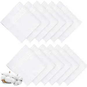 12 Pcs Handkerchiefs for Men, 100% Soft Cotton White Men's Handkerchiefs, Large Classic Hankies for Men