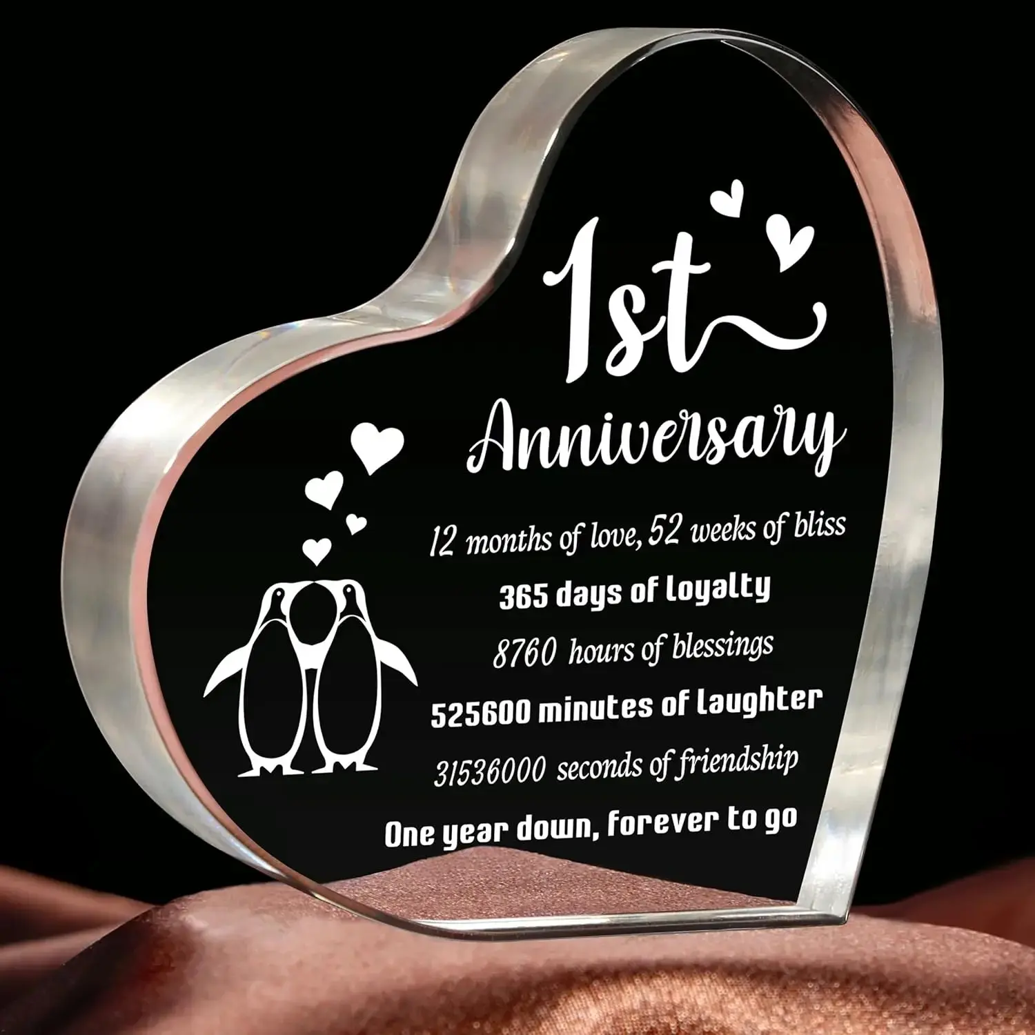 Heart-Shaped Acrylic Penguin Keepsake Plaque - 1st Anniversary Gift for Him, Romantic Gift for Wife, Matching Couple Home Decor Sign, Home Supplies