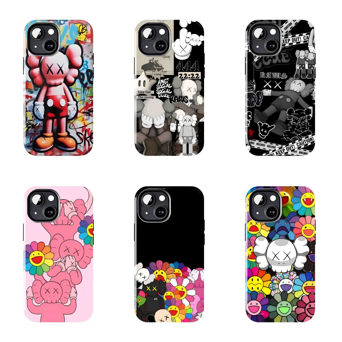 KAWS Black & White Collage Streetwear Polycarbonate Phone Case - Shockproof, Resistant, Protective Durable Mobile Accessory for iPhone 11-17 Pro Max/Plus, Samsung Galaxy S23-25 Devices, Resistance, Accessories
