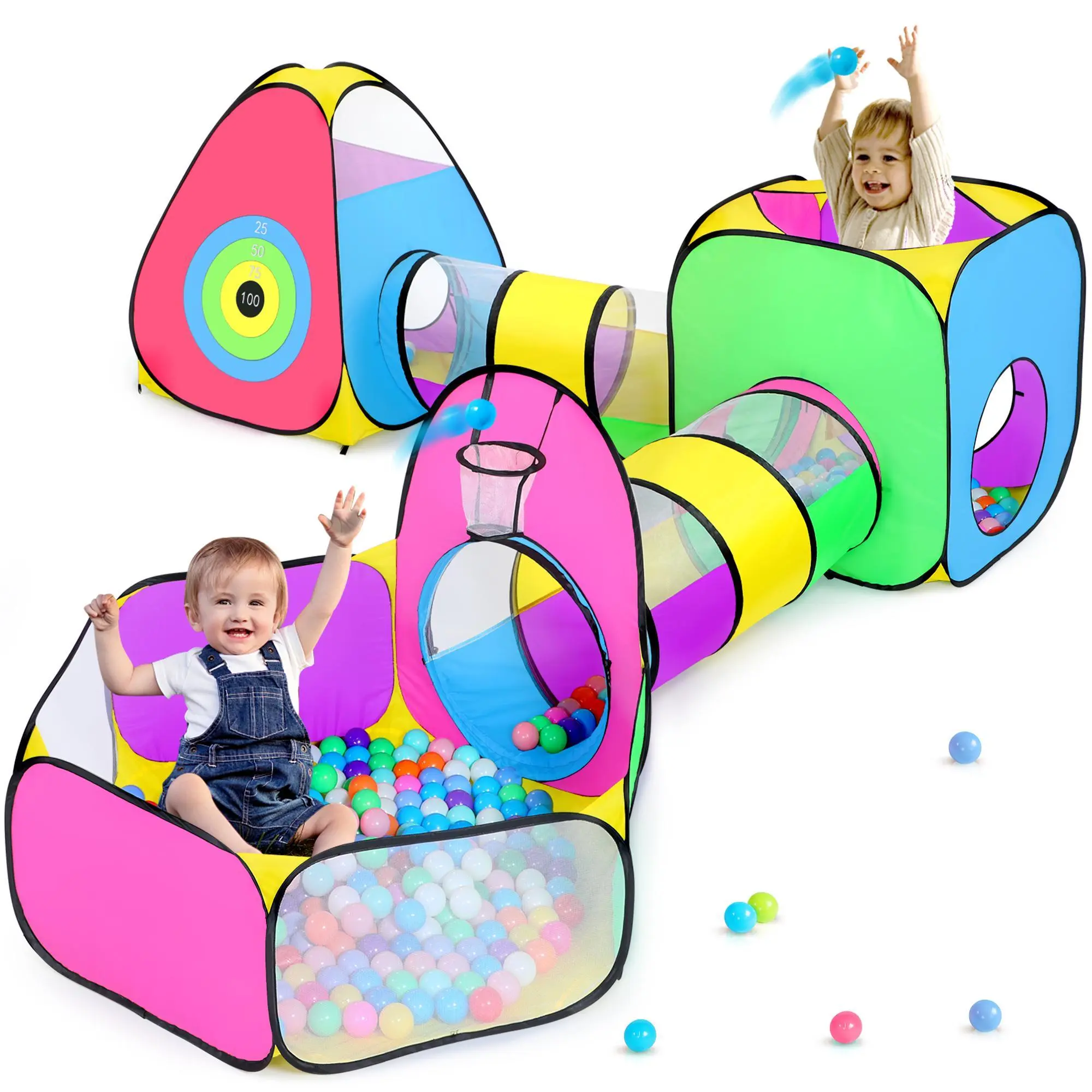 Sumbababy 5pc Kids Outdoor Play Tent with Ball Pits, Crawl Tunnel, Pop Up Playhouse Indoor Gift Toys (without balls) Playground Set Multifunction