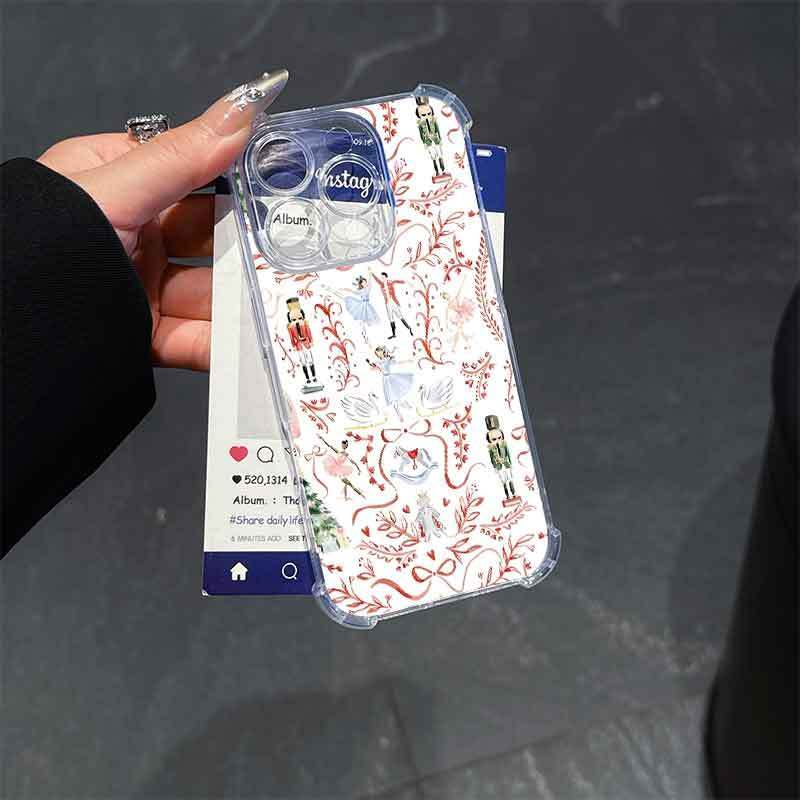 Nutcracker ballet pattern, four-corner drop-proof and non-slip TPU full-coverage phone case for the camera lens, compatible with iPhone 17, 16, 15, 14, 13, 12, 11, XS, X series and other models. Makes a great gift for friends or family.