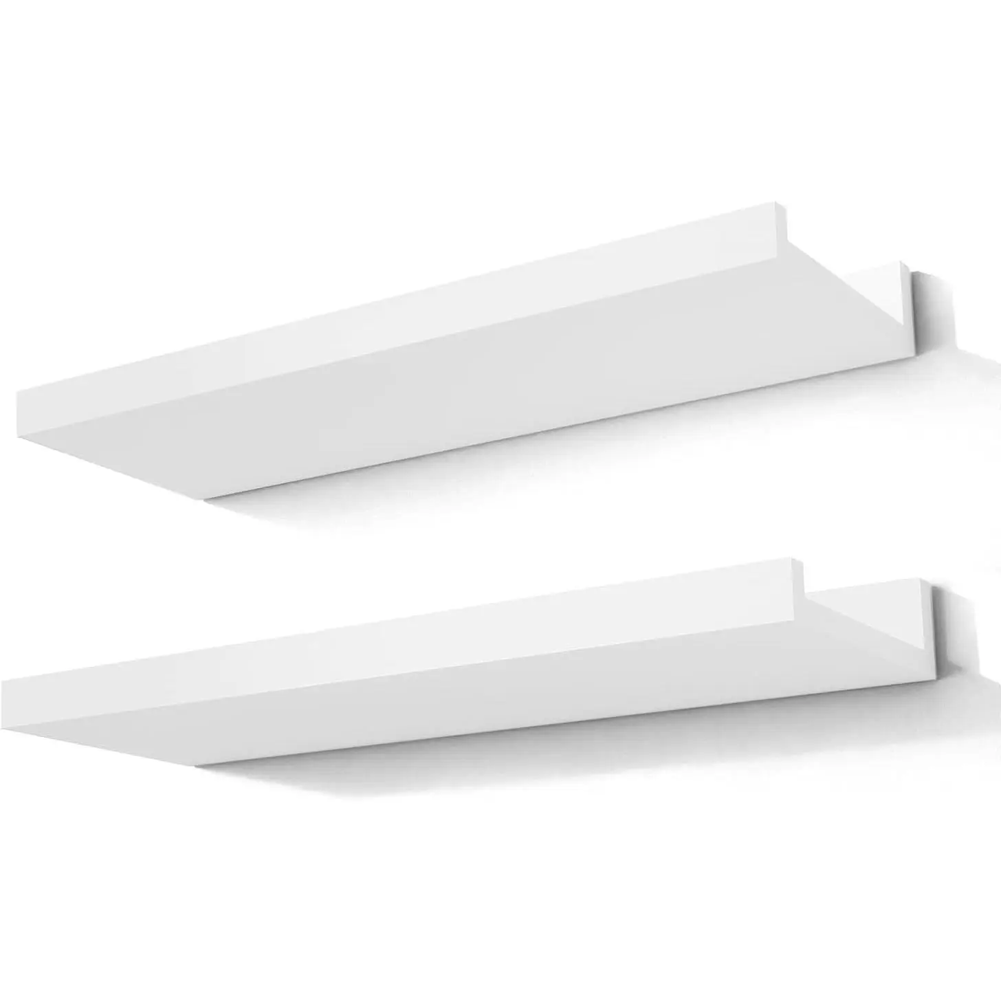 White Floating Shelves for Wall Decor, Wall Mounted Wood Storage Shelf for Bedroom, Living Room, Bathroom, Kitchen, Nursery, Display Picture Ledge Shelf with Lip Set of 2-14 Inches, White