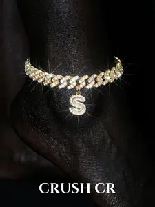 CRUSH CR Custom Initial Iced Cuban Anklet Gift for Him/Her, Anti-tarnish Foot Chain, Personalized Present for Birthdays, Valentine’s Day & Anniversary Surprise Gifting
