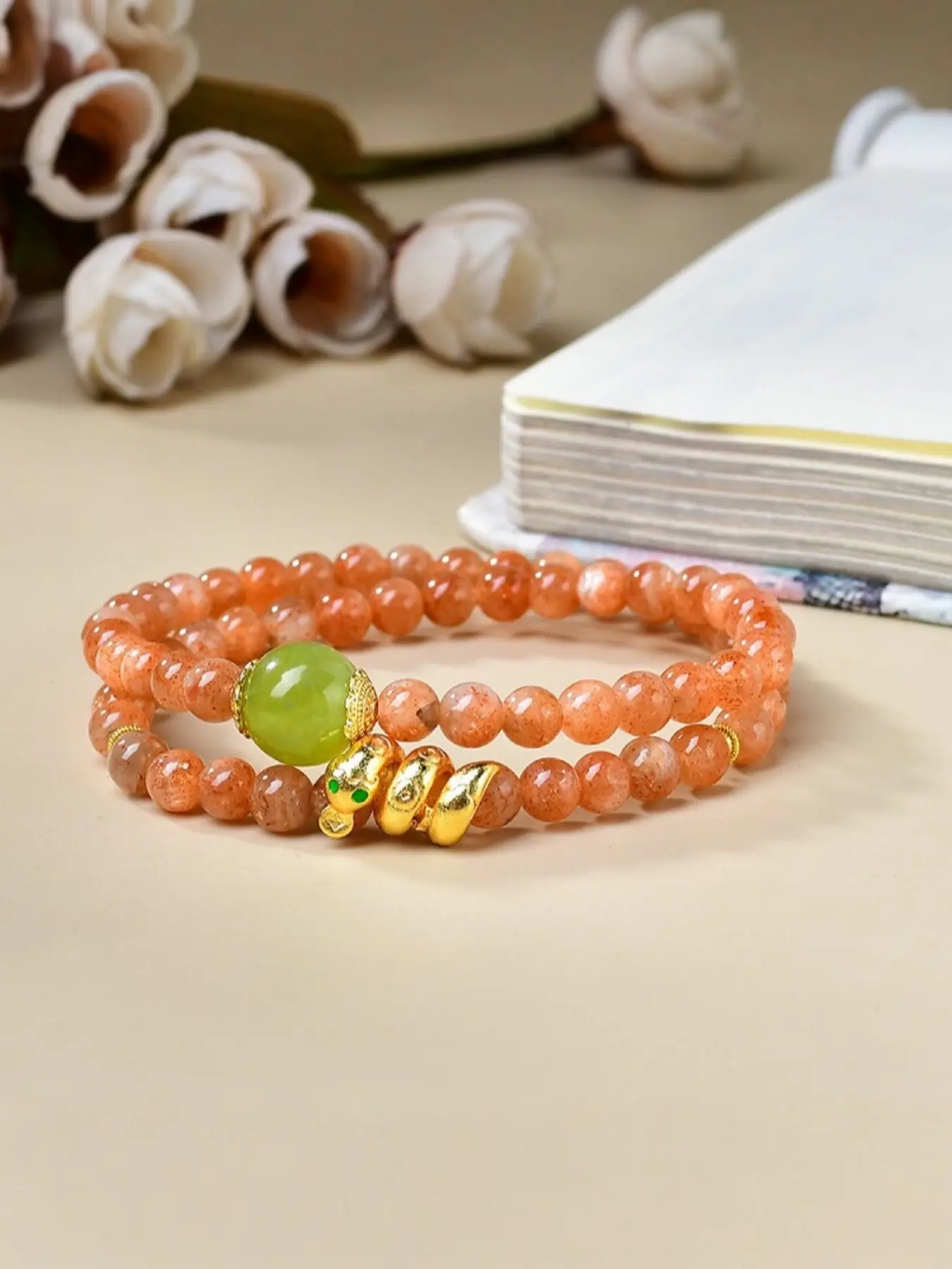 6mm Double Circle Natural Crystal Bracelet, Gold Strawberry Grape Milk Tea Fashion Bracelet, Natural Amethyst Butterfly Bracelet