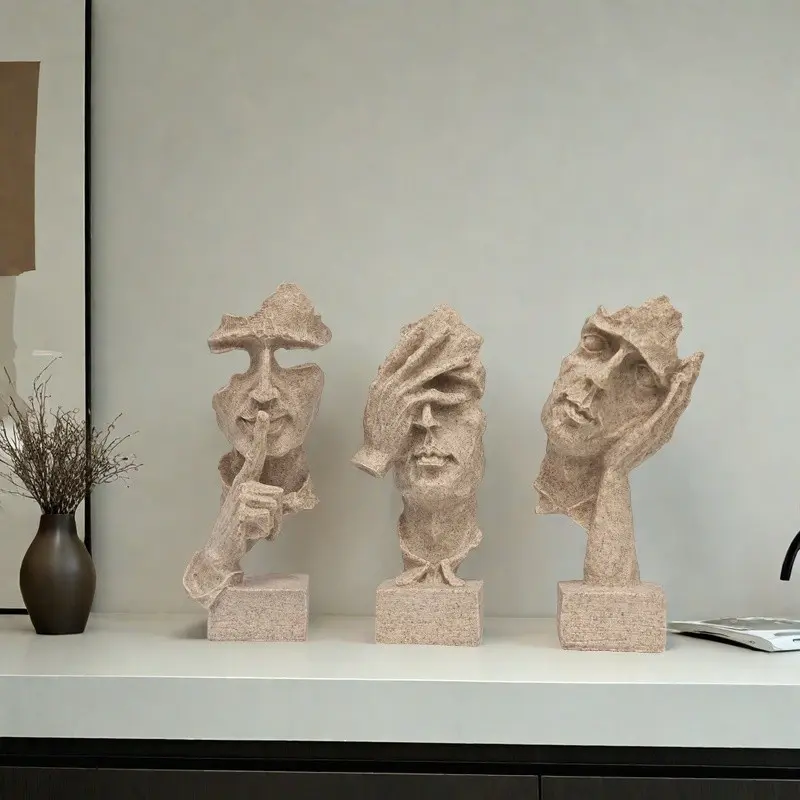 3-Piece Abstract Art Resin Sculpture Set, Sandstone Thinker Statue, Living Room, Office, Study Decor, Decor Figurine, Abstract Figure Sculpture, Perfect Gift, Indoor Use