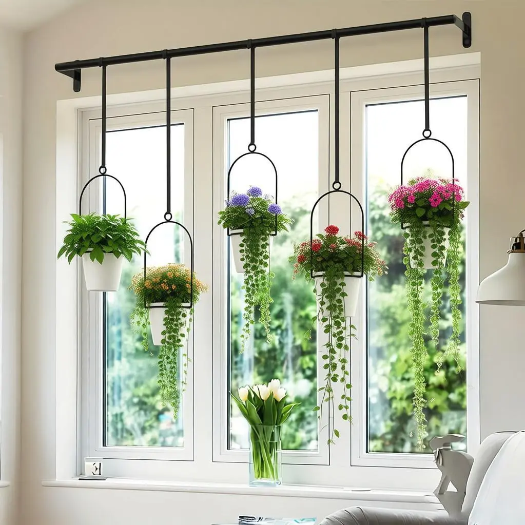 5-Pot Adjustable Expandable Metal Kitchen Storage Rack Set, Herb Grower with Sturdy Frame, Suitable for Indoor/Outdoor Windowsills and Balconies, Metal Frame