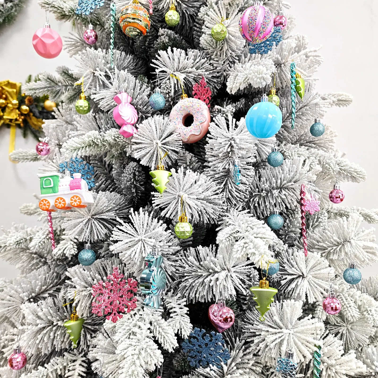 Christmas Tree Decoration Set, Rainbow Macaron Candy Color Painted Christmas Balls, Party Decor Hanging Ornaments, Festive Holiday Accessories