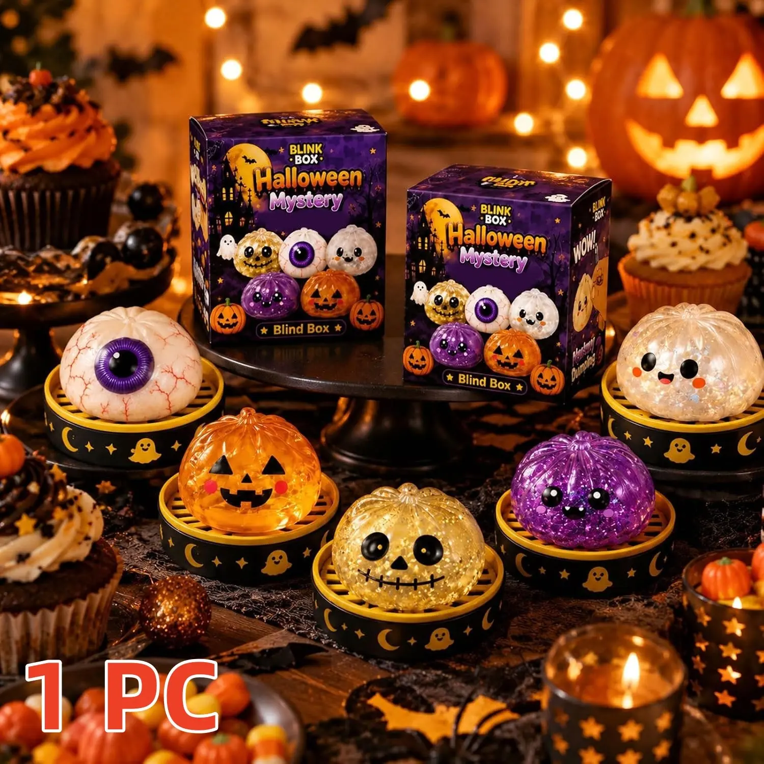 Halloween dumpling squeezing plush toy, blind box slow rise soft sensation decompression and kneading music, ghost shaped decompression and holding plush, Halloween party small gift adult gift box, Stress Relief Squishy