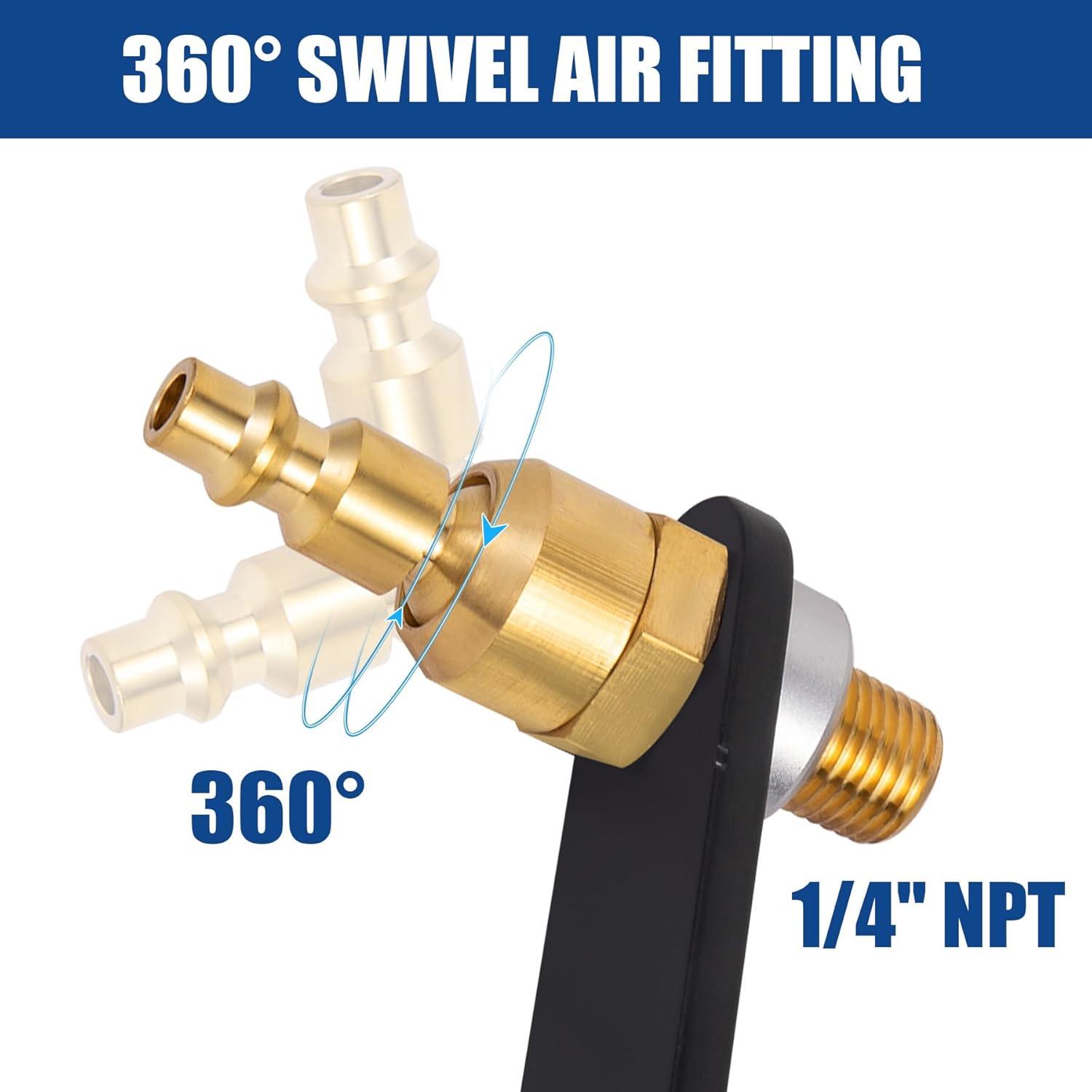 1" Aluminum Pneumatic Tool Hook with 1/4" Air Tool Swivel Fitting, 3/8 1/4 NPT ,Brass Bushing, Aluminum Pneumatic Tool Rafter Hook Hanger for Air Nailer,Air Blow Gunetc