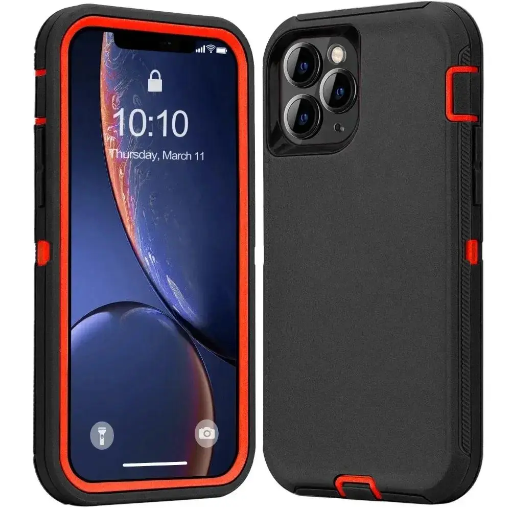 Compatible with iPhone 16, 15, 14, 13, 12, 11 Pro Max, XS, XR, Plus, 3 in 1 Shockproof Dual Layer Soft Bumper Hard Armor Protective Phone Case HNZ0304
