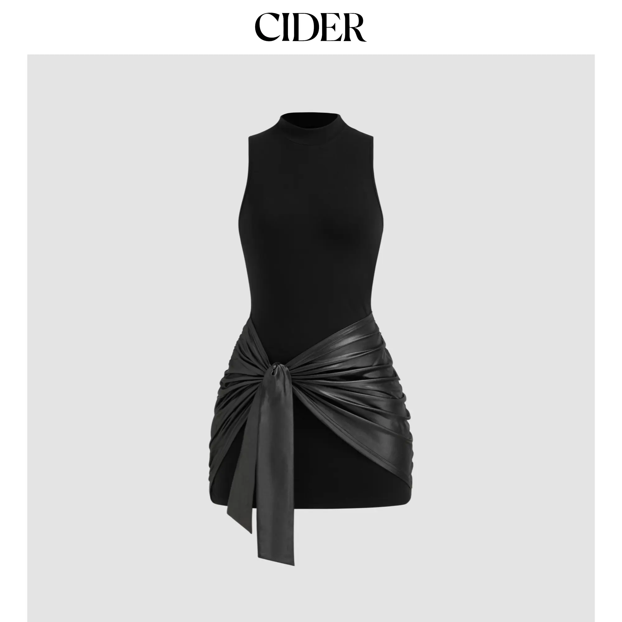 Cider High Neck Ruched Knotted Mini Dress SohoChic