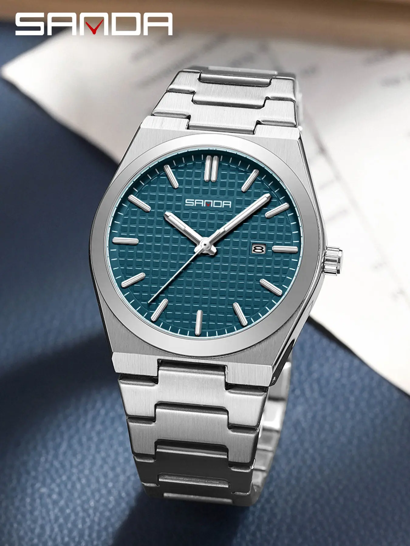 Sanda 1152 Classic Octagon Men's Business Luxury Analog Quartz Watch, Steel Band, Waterproof, Night Light, Calendar, Commuter Wristwatch, Analog Wristwatches